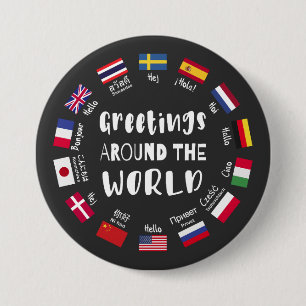 Badge Rond 7,6 Cm Salutations autour du monde, Bonjour dans toutes l