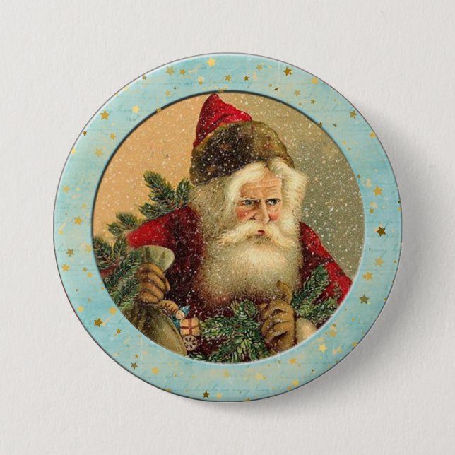 Badge Rond 7,6 Cm Santa Claus victorien - Bordure Turquoise clair (Devant)