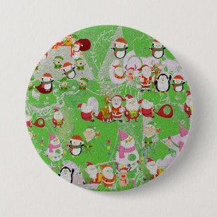 Badge Rond 7,6 Cm Santa Magical Green New Year