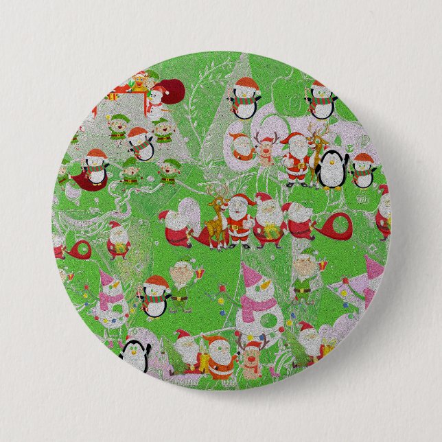 Badge Rond 7,6 Cm Santa Magical Green New Year (Devant)