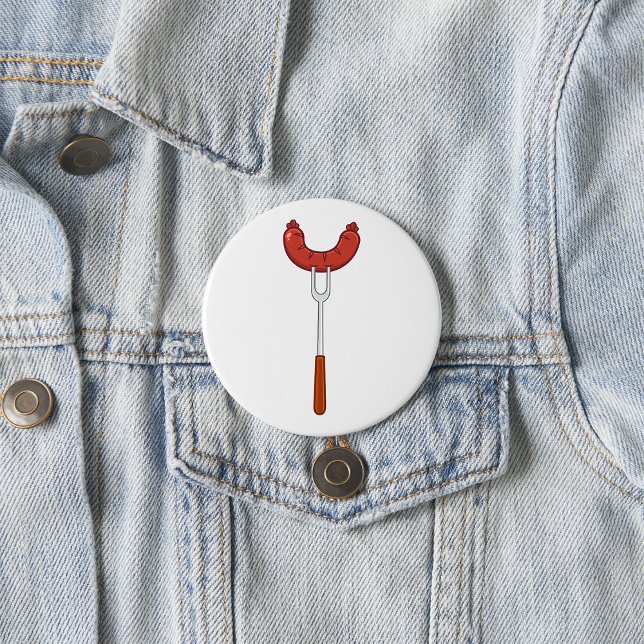 Badge Rond 7,6 Cm Saucisse grillée sur fourchette à BBQ (Créateur téléchargé)