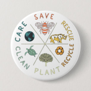 Badge Rond 7,6 Cm 🌎💚 Sauvegardons Notre Planète 🌿