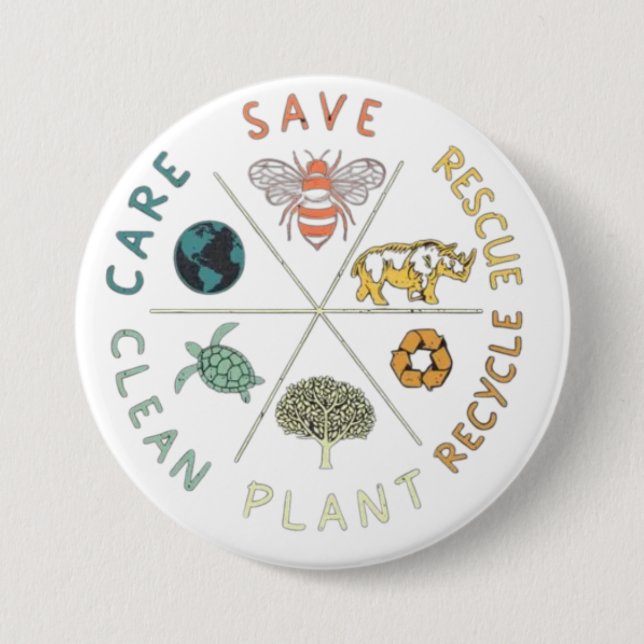 Badge Rond 7,6 Cm 🌎💚 Sauvegardons Notre Planète 🌿 (Devant)