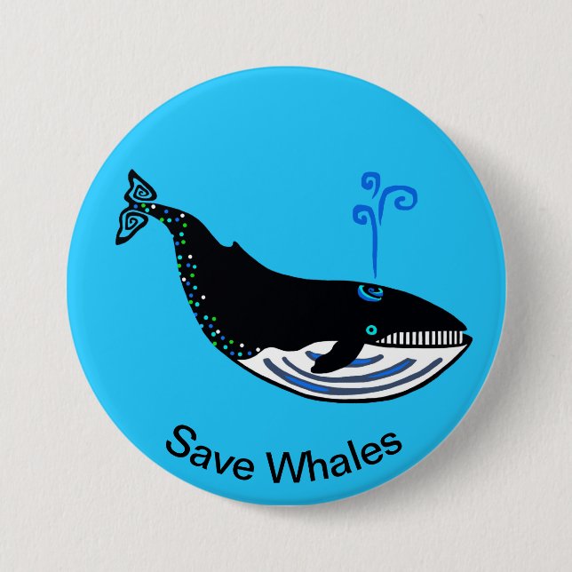 Badge Rond 7,6 Cm Sauvons les BALEINES - Animaux en danger - Bleu oc (Devant)