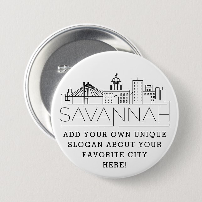 Badge Rond 7,6 Cm Savannah Georgia Skyline | Bouton Slogan personnal (Devant & derrière)