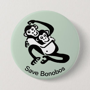 Badge Rond 7,6 Cm Save BONOBOS - -Graphique animal en voie de dispar
