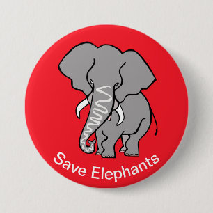 Badge Rond 7,6 Cm Save ELEPHANTS - Dessin animal en danger - rouge