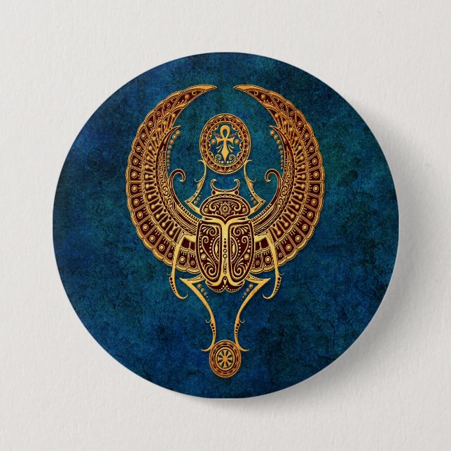 Badge Rond 7,6 Cm Scarabée égyptien à ailes de scarabée avec Ankh - (Devant)