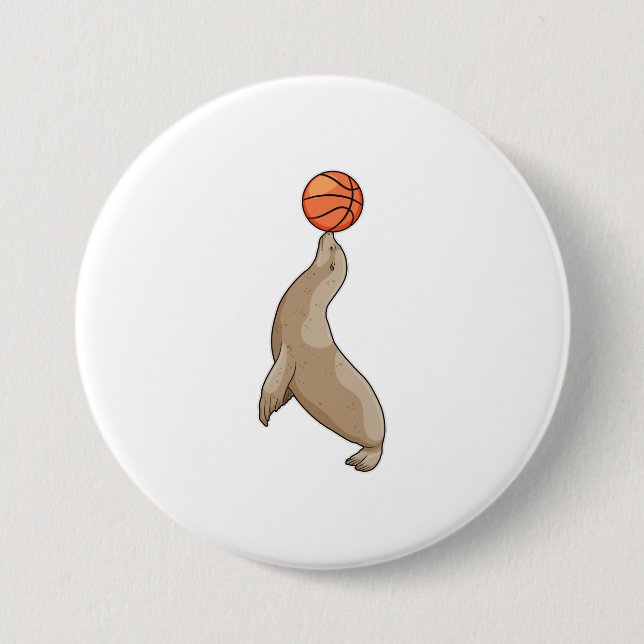 Badge Rond 7,6 Cm Sceau avec basket-ball (Devant)