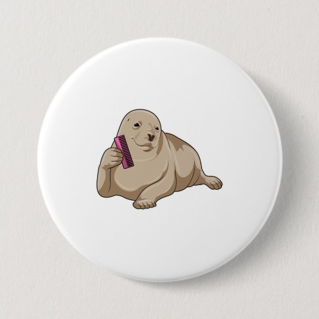 Badge Rond 7,6 Cm Sceau comme coiffeur avec peigne (Devant)