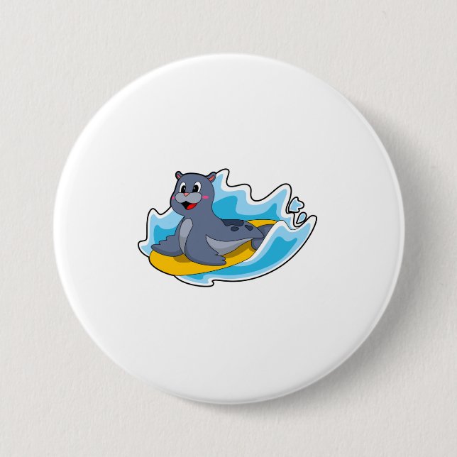 Badge Rond 7,6 Cm Sceau comme surfeur avec Surfboard (Devant)