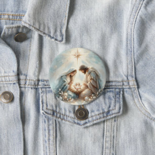 Badge Rond 7,6 Cm Scène de la Nativité de la Sainte Famille radieuse
