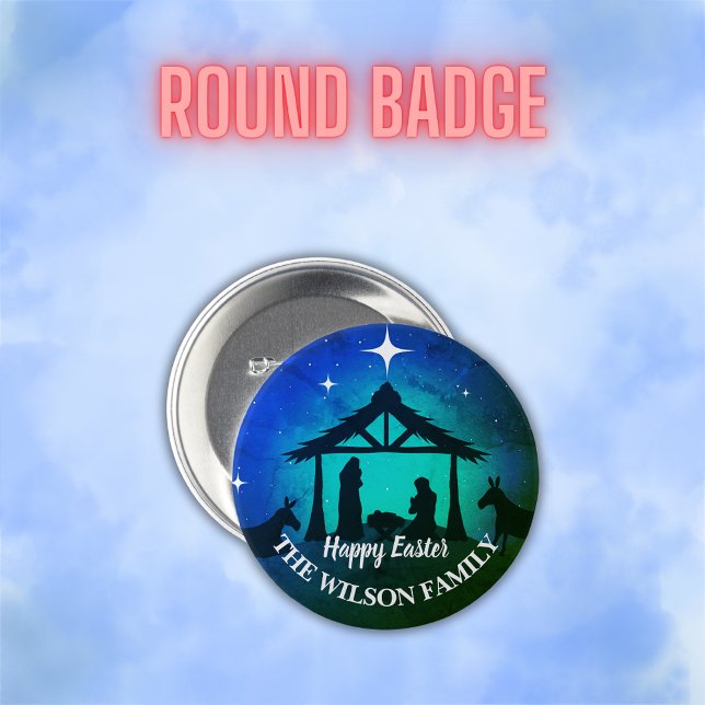 Badge Rond 7,6 Cm Scène de Nativité - Joyeux Pâques | (Créateur téléchargé)