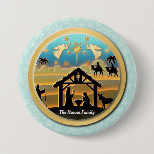 Badge Rond 7,6 Cm Scène de Noël avec l'Enfant Jésus dans la crèche