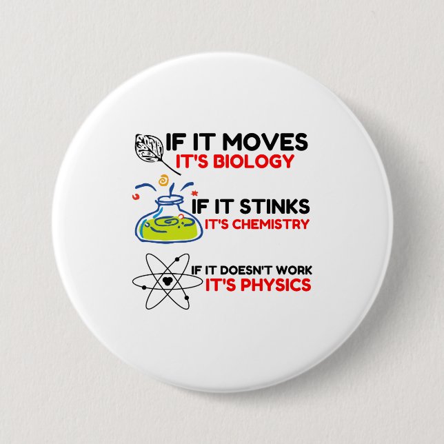 BADGE ROND 7,6 CM SCIENCE BIOLOGY CHIMIISTRY PHYSICS (Devant)