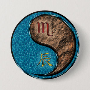 Badge Rond 7,6 Cm Scorpion & Dragon de Terre