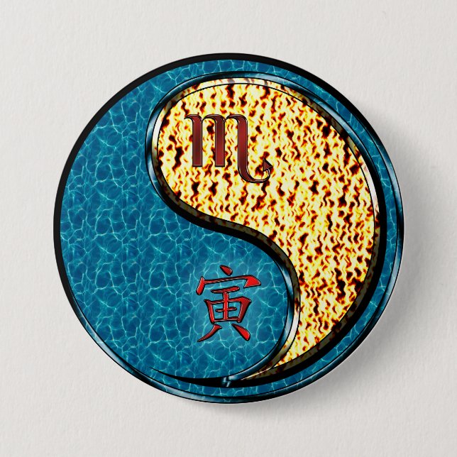Badge Rond 7,6 Cm Scorpion & Tigre de Feu (Devant)