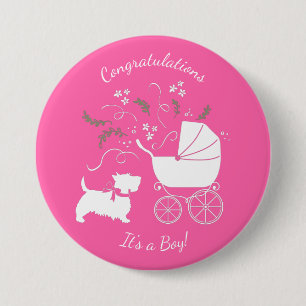 Badge Rond 7,6 Cm Scotty Chien Baby shower écossais Terrier rose