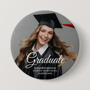 Badge Rond 7,6 Cm Script de diplômé moderne classique simple photo p