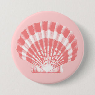 Badge Rond 7,6 Cm Seashell - coral pink and white