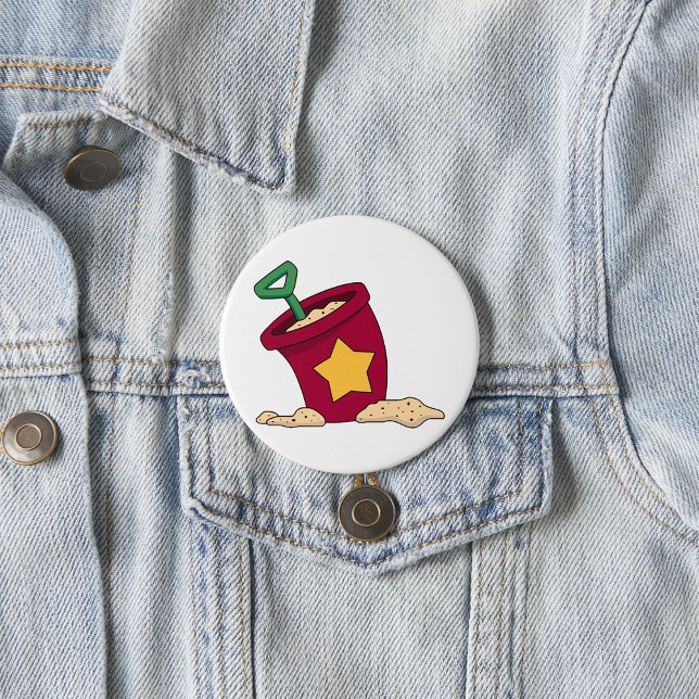 Badge Rond 7,6 Cm Seau de sable rouge avec étoile et pelle (Créateur téléchargé)