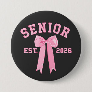 Badge Rond 7,6 Cm Senior 2026 Nœud Rose