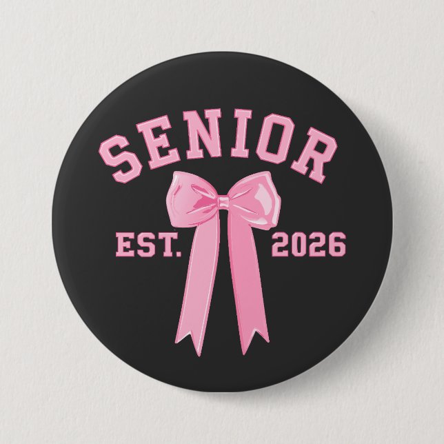 Badge Rond 7,6 Cm Senior 2026 Nœud Rose (Devant)