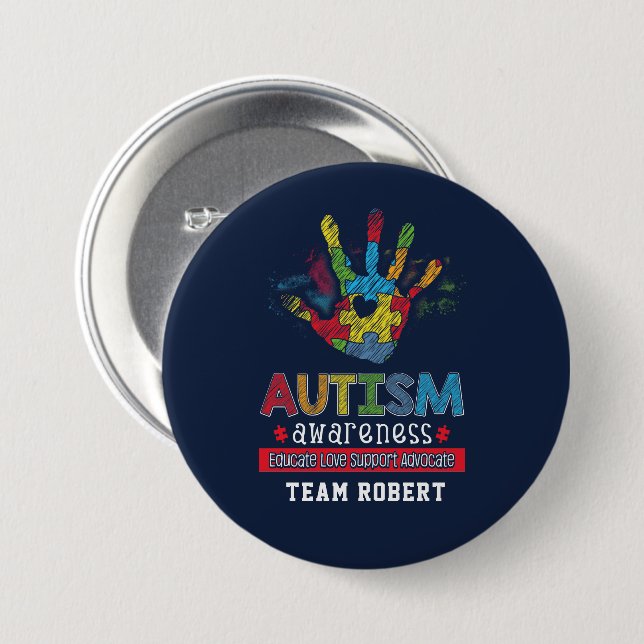 Badge Rond 7,6 Cm Sensibilisation à l'autisme, éduquer, défendre, pe (Devant & derrière)