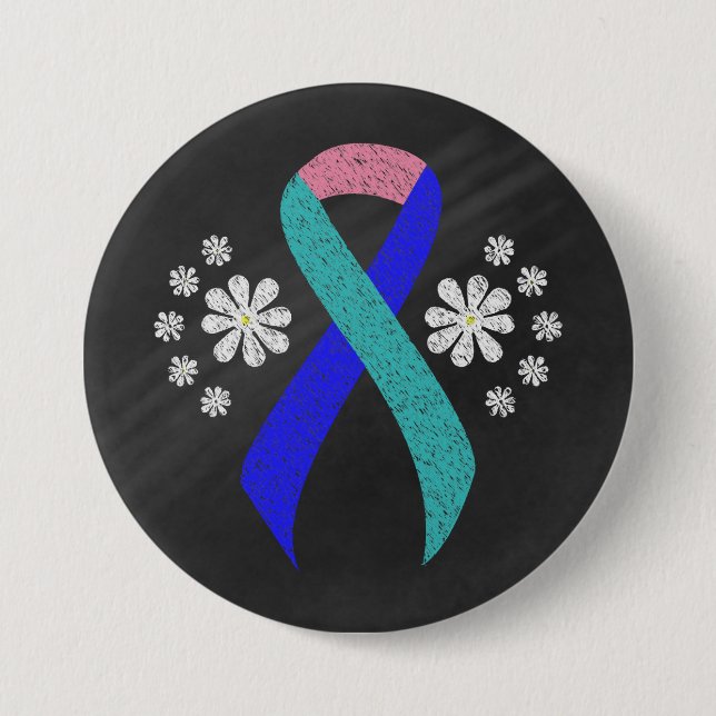 Badge Rond 7,6 Cm Sensibilisation au tableau de bord Turquoise/rose/ (Devant)