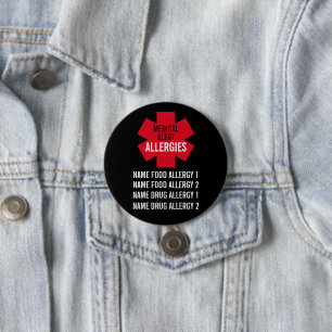 Badge Rond 7,6 Cm Série d'alerte médicale Allergies Personnaliser