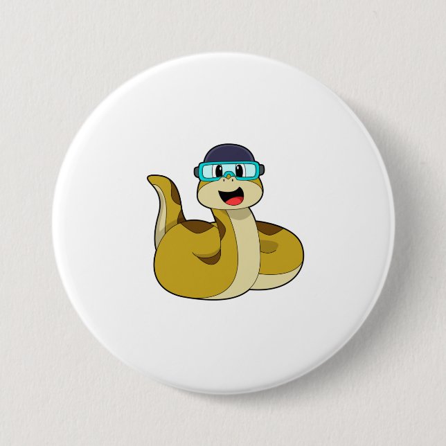 Badge Rond 7,6 Cm Serpent avec lunettes de natation (Devant)