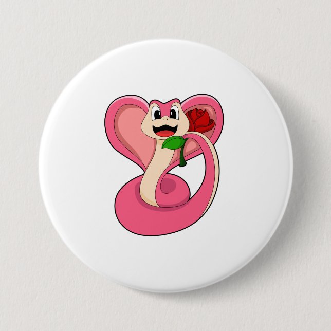 Badge Rond 7,6 Cm Serpent avec Rose (Devant)