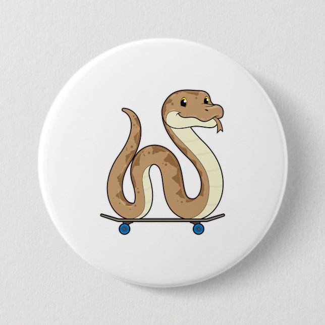 Badge Rond 7,6 Cm Serpent comme patineur avec skateboard (Devant)