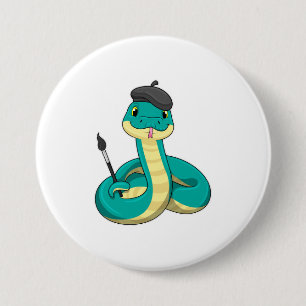 Badge Rond 7,6 Cm Serpent comme peintre avec pinceau