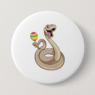 Badge Rond 7,6 Cm Serpent en musicien avec Maracas