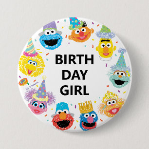 Badge Rond 7,6 Cm Sesame Street Confetti Anniversaire Fille