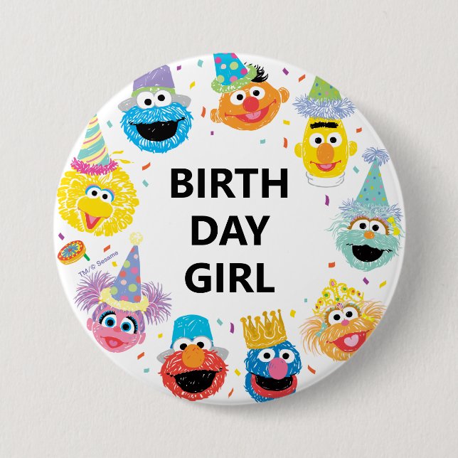 Badge Rond 7,6 Cm Sesame Street Confetti Anniversaire Fille (Devant)