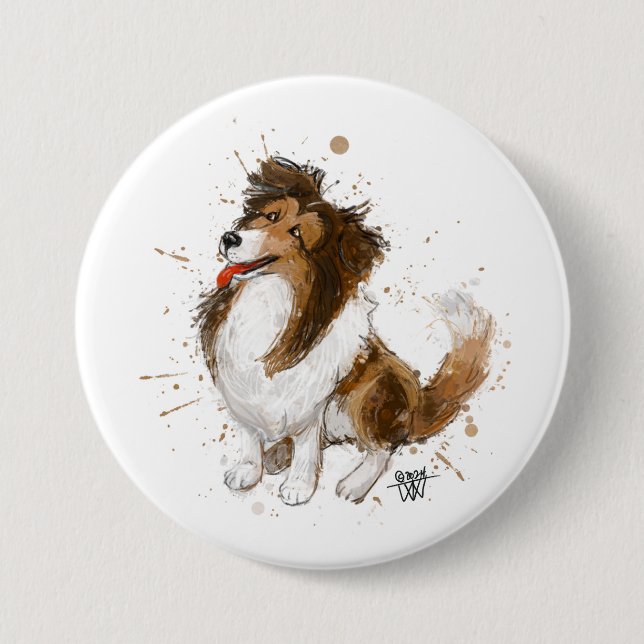 Badge Rond 7,6 Cm Sheldon the Sheltie (Devant)