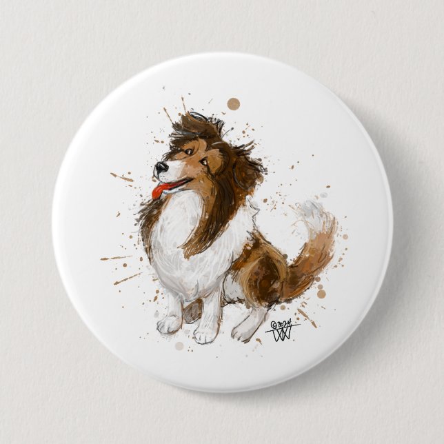 Badge Rond 7,6 Cm Sheldon the Sheltie (Devant)