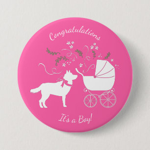 Badge Rond 7,6 Cm Sibérie Husky Baby shower Chien Chien Chiot rose C