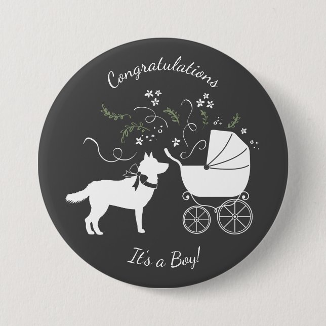 Badge Rond 7,6 Cm Sibérie Husky Chien Baby shower Chien Chiot Gris (Devant)