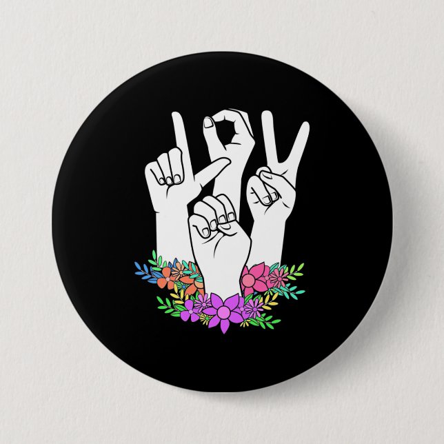 Badge Rond 7,6 Cm Signe main ASL de l'enseignant (Devant)