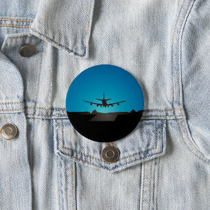 Badge Rond 7,6 Cm Silhouette d'atterrissage d'avion à la nuit
