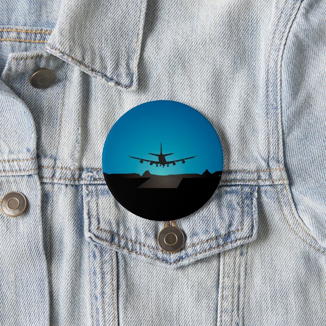 Badge Rond 7,6 Cm Silhouette d'atterrissage d'avion à la nuit (Créateur téléchargé)