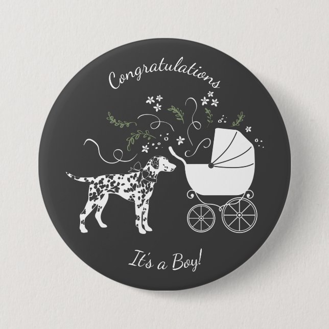 Badge Rond 7,6 Cm Silhouette de chien Baby shower dalmate (Devant)