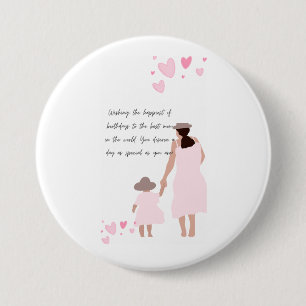 Badge Rond 7,6 Cm Silhouette de cœur rose de mère et fille