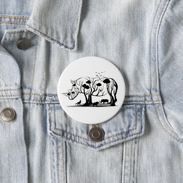Badge Rond 7,6 Cm Silhouette de Rhino Tree (En situation)