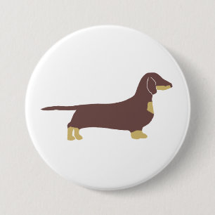 Badge Rond 7,6 Cm silhouette de teckel chocolat et fauve