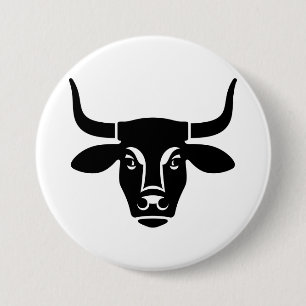 Badge Rond 7,6 Cm Silhouette de tête de taureau noir minimaliste