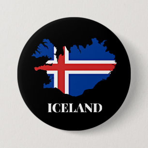 Badge Rond 7,6 Cm Silhouette d'Islande, drapeau,